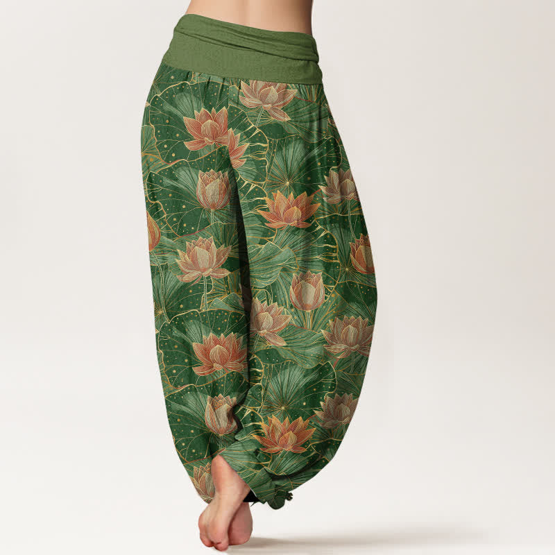 Buddha Stones 純綿素材、蓮の花柄、ウエストゴム入りレディースハーレムパンツ - image 10