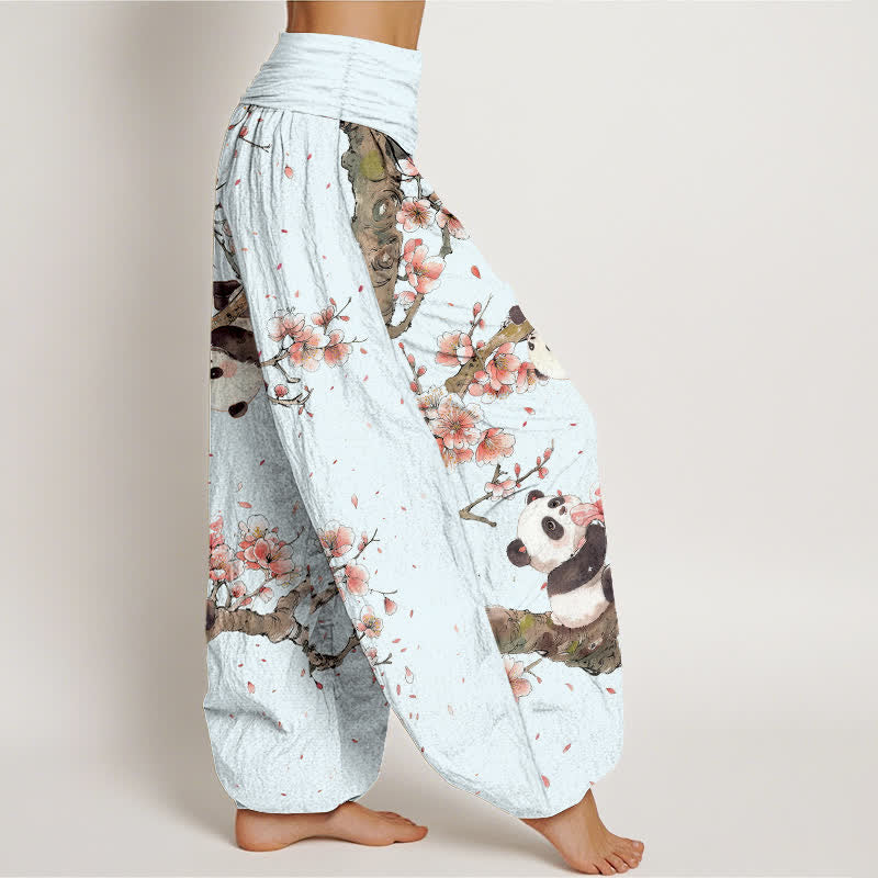 Buddha Stones 純綿パンダ桜柄レディースゴムウエストハーレムパンツ - image 6