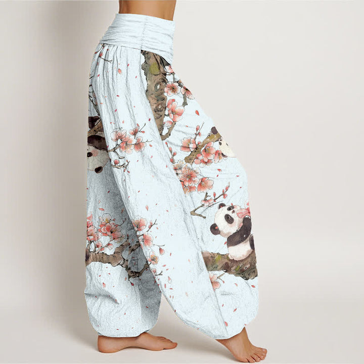 Buddha Stones 純綿パンダ桜柄レディースゴムウエストハーレムパンツ - image 6