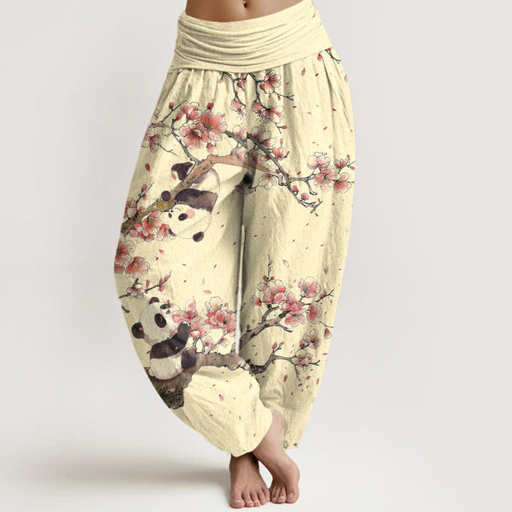 Buddha Stones 純綿パンダ桜柄レディースゴムウエストハーレムパンツ - レモンシフォン - US16、 UK/AU20、 EU48 (3XL) - image 8