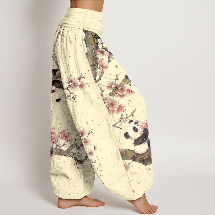 Buddha Stones 純綿パンダ桜柄レディースゴムウエストハーレムパンツ - image 9