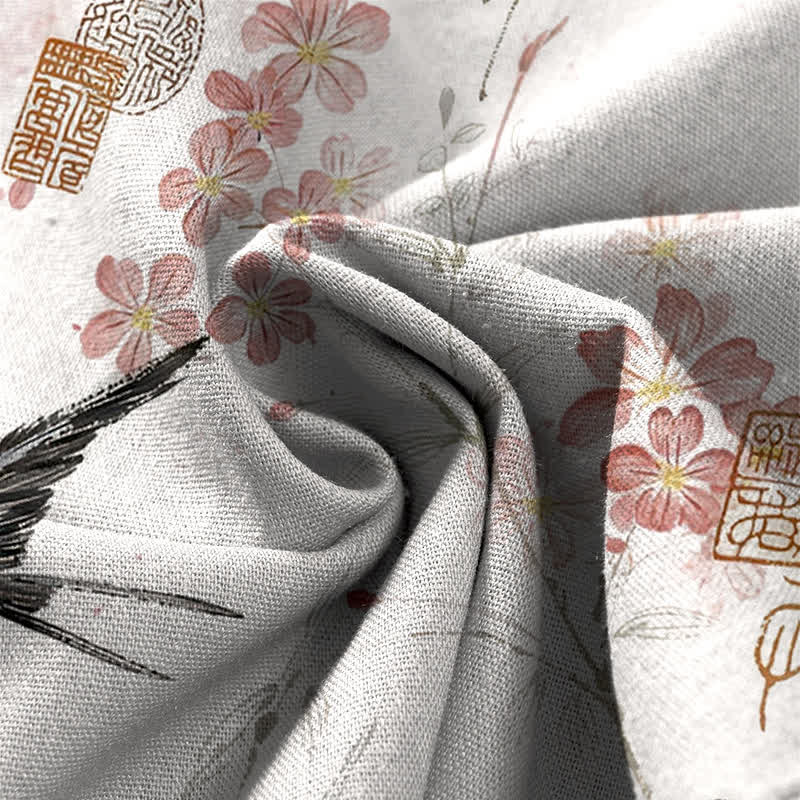 Buddha Stones コットンリネン花柄鳥模様 レディース ゴムウエスト ワイドレッグパンツ ポケット付き - image 4