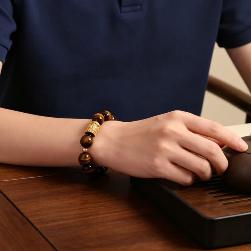 Buddha Stones タイガーアイ・ブラックオブシディアン勇気のビーズブレスレット - image 4