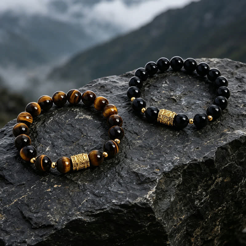 Buddha Stones タイガーアイ・ブラックオブシディアン勇気のビーズブレスレット - image 18