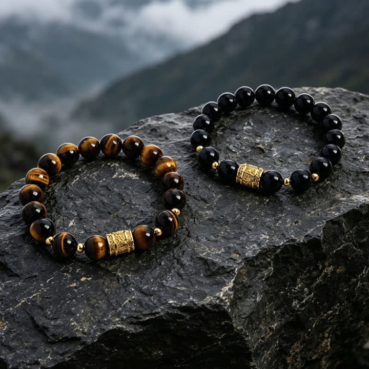 Buddha Stones タイガーアイ・ブラックオブシディアン勇気のビーズブレスレット - image 18