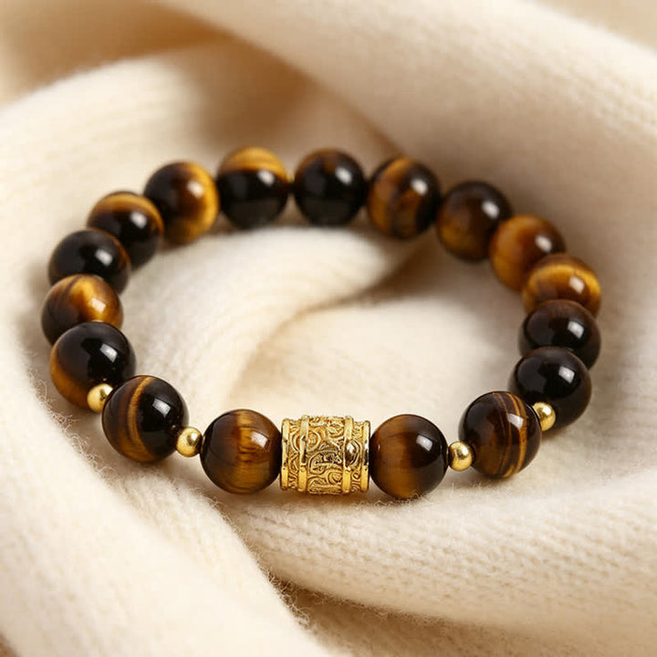 Buddha Stones タイガーアイ・ブラックオブシディアン勇気のビーズブレスレット - image 2