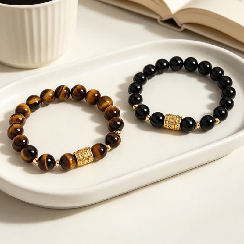 Buddha Stones タイガーアイ・ブラックオブシディアン勇気のビーズブレスレット - image 19
