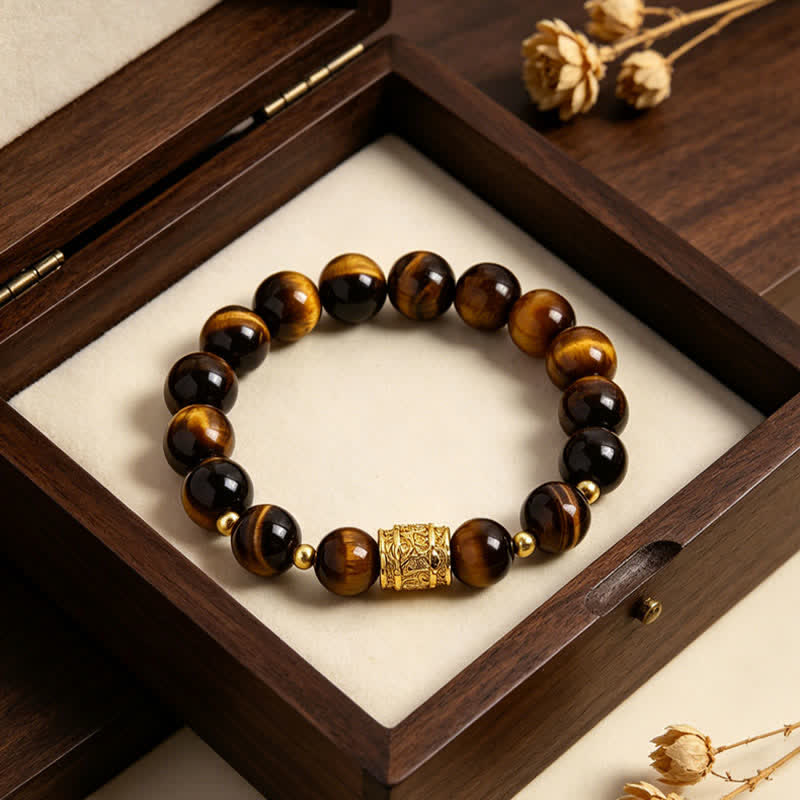Buddha Stones タイガーアイ・ブラックオブシディアン勇気のビーズブレスレット - image 3
