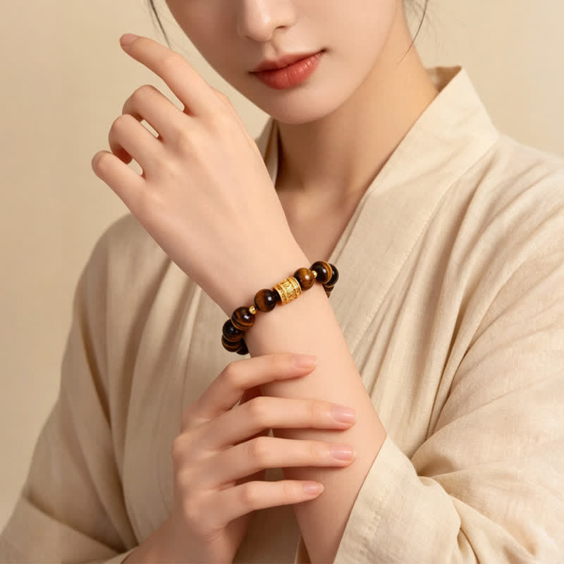 Buddha Stones タイガーアイ・ブラックオブシディアン勇気のビーズブレスレット - image 8