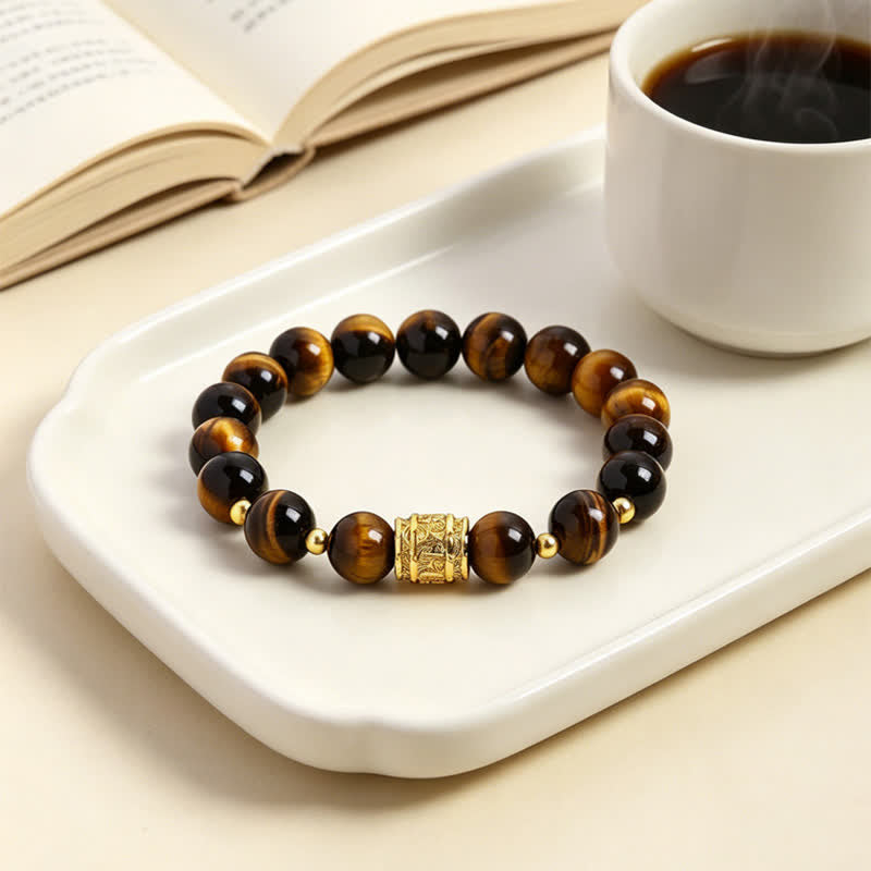 Buddha Stones タイガーアイ・ブラックオブシディアン勇気のビーズブレスレット - image 1