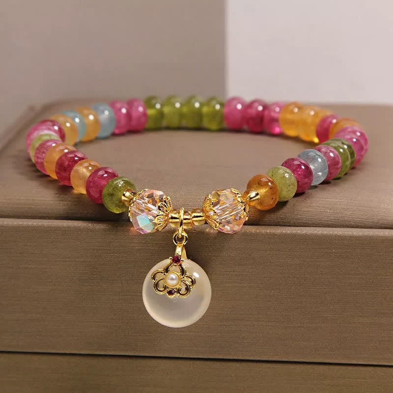 Buddha Stones 天然マルチカラートルマリンカルセドニー知恵のブレスレット - image 1