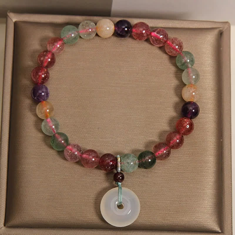 Buddha Stones ストロベリークォーツとカルセドニーの平和のお守りチャームラブブレスレット - image 4