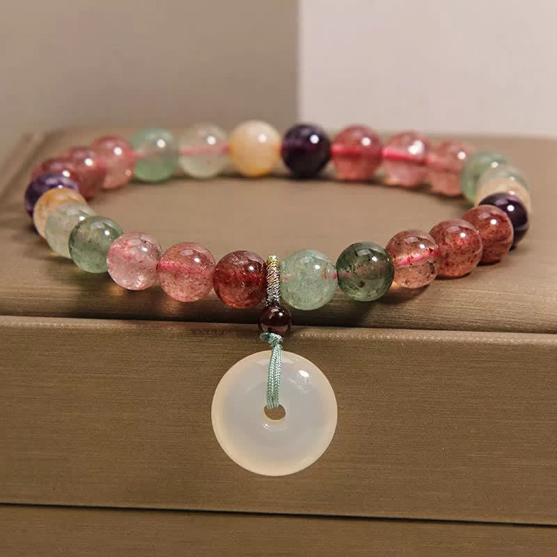 Buddha Stones ストロベリークォーツとカルセドニーの平和のお守りチャームラブブレスレット - ストロベリークォーツ（愛♥癒し） - image 0