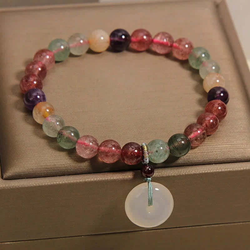 Buddha Stones ストロベリークォーツとカルセドニーの平和のお守りチャームラブブレスレット - image 3