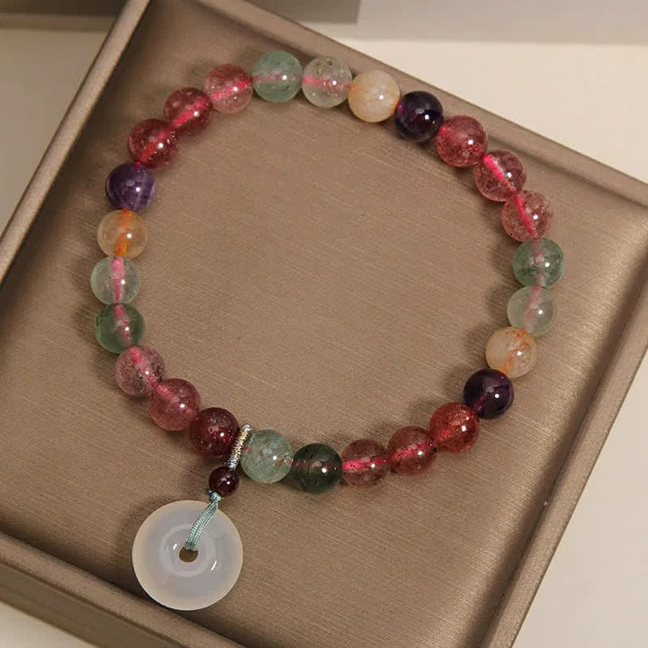 Buddha Stones ストロベリークォーツとカルセドニーの平和のお守りチャームラブブレスレット - image 9
