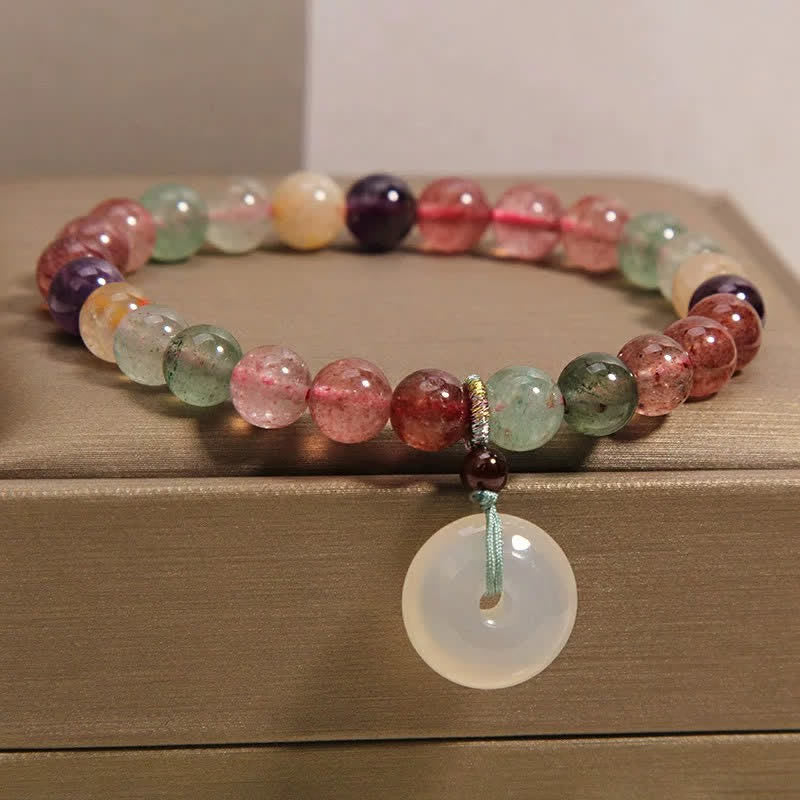 Buddha Stones ストロベリークォーツとカルセドニーの平和のお守りチャームラブブレスレット - image 2