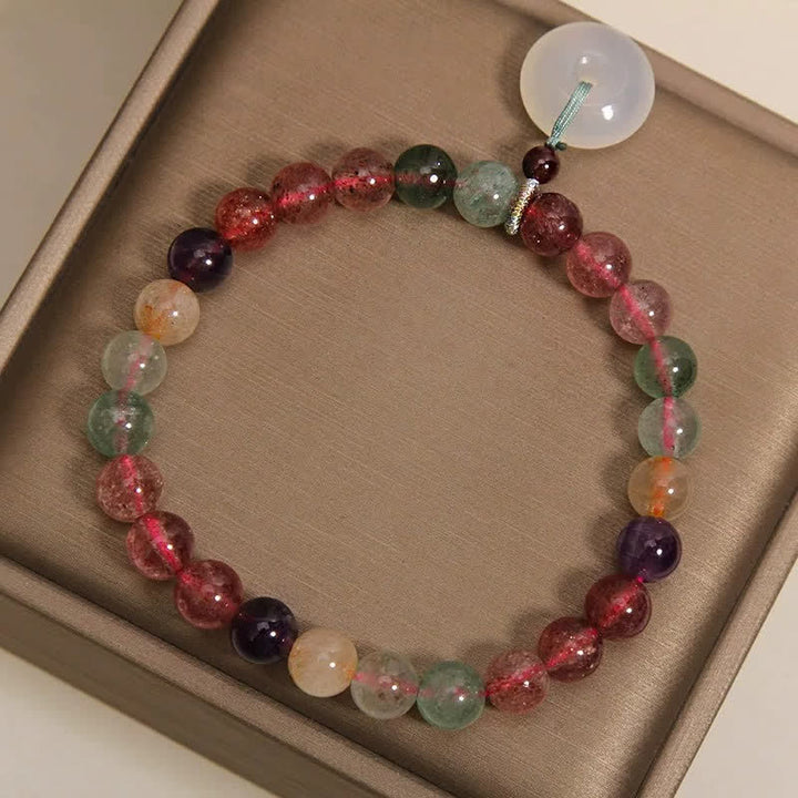Buddha Stones ストロベリークォーツとカルセドニーの平和のお守りチャームラブブレスレット - image 8
