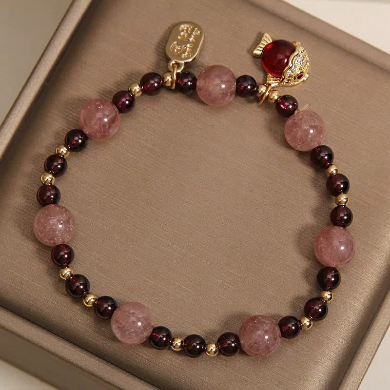 Buddha Stones ストロベリークォーツガーネット鯉の風の文字ヒーリングブレスレット - image 10