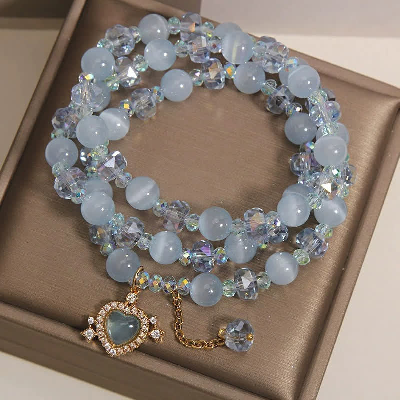 Buddha Stones ブルーキャッツアイハートトリプルラップコンフィデンスブレスレット - image 7