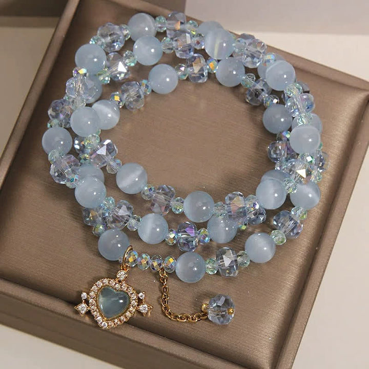 Buddha Stones ブルーキャッツアイハートトリプルラップコンフィデンスブレスレット - image 7