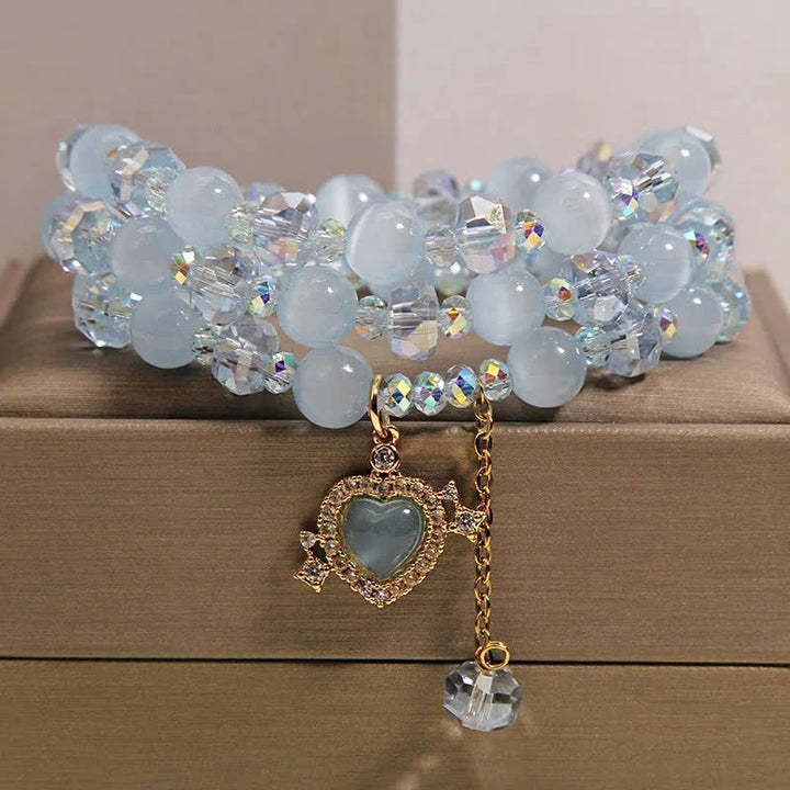 Buddha Stones ブルーキャッツアイハートトリプルラップコンフィデンスブレスレット - ブルーキャッツアイ（直感♥明晰さ） - image 0