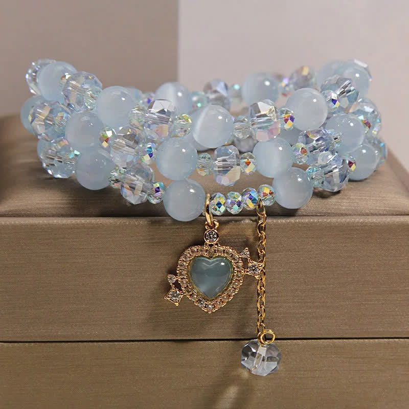 Buddha Stones ブルーキャッツアイハートトリプルラップコンフィデンスブレスレット - image 2