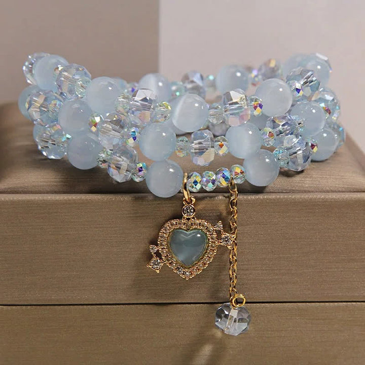 Buddha Stones ブルーキャッツアイハートトリプルラップコンフィデンスブレスレット - image 2