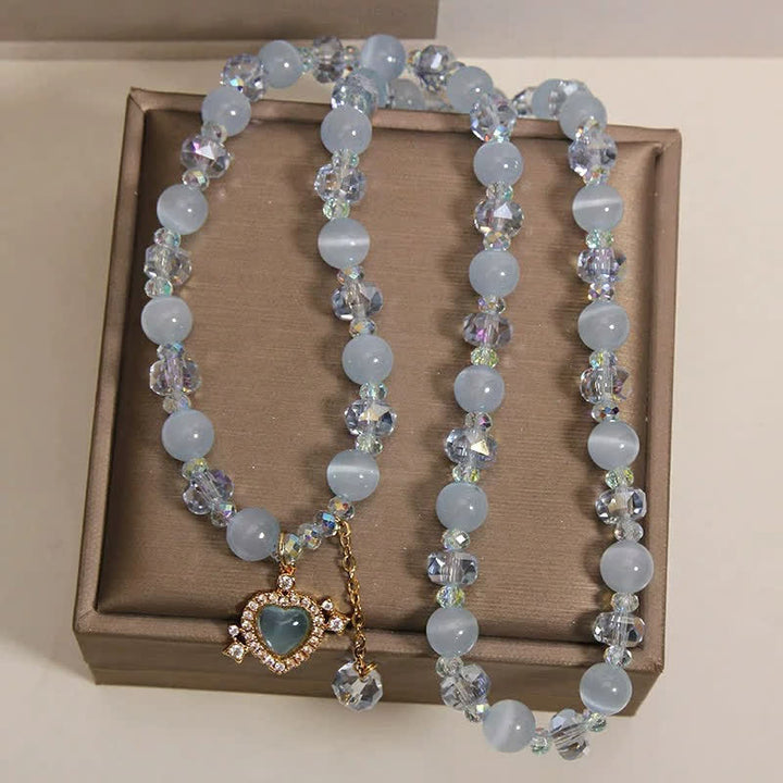 Buddha Stones ブルーキャッツアイハートトリプルラップコンフィデンスブレスレット - image 8
