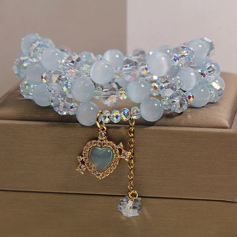 Buddha Stones ブルーキャッツアイハートトリプルラップコンフィデンスブレスレット - image 1