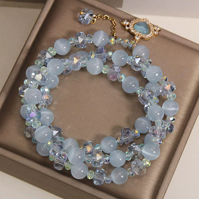 Buddha Stones ブルーキャッツアイハートトリプルラップコンフィデンスブレスレット - image 4
