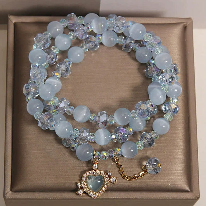 Buddha Stones ブルーキャッツアイハートトリプルラップコンフィデンスブレスレット - image 3