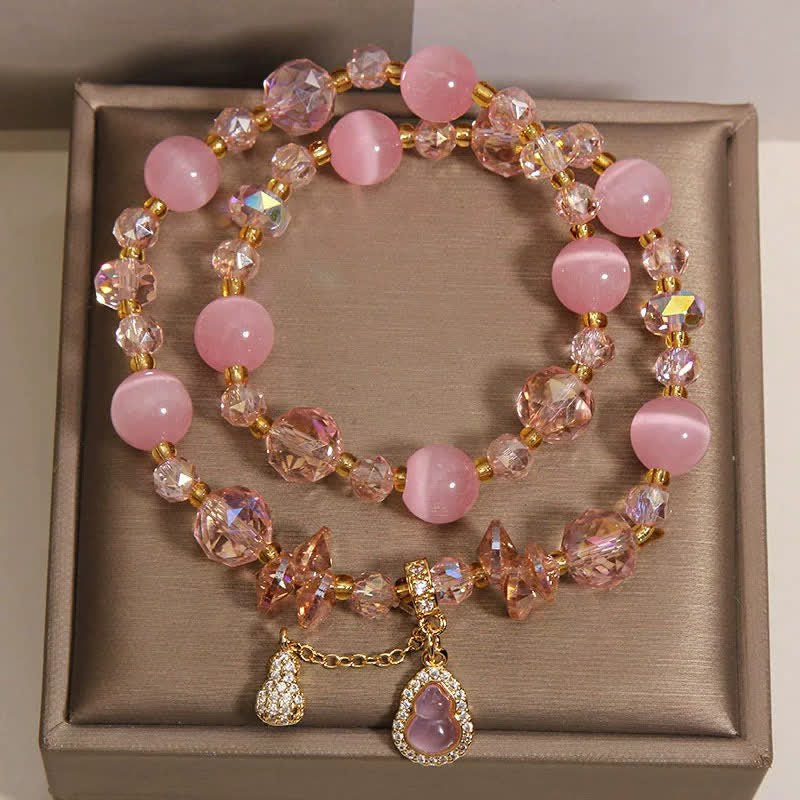 Buddha Stones キャッツアイひょうたんペンダント付き二重ビーズブレスレット - image 1