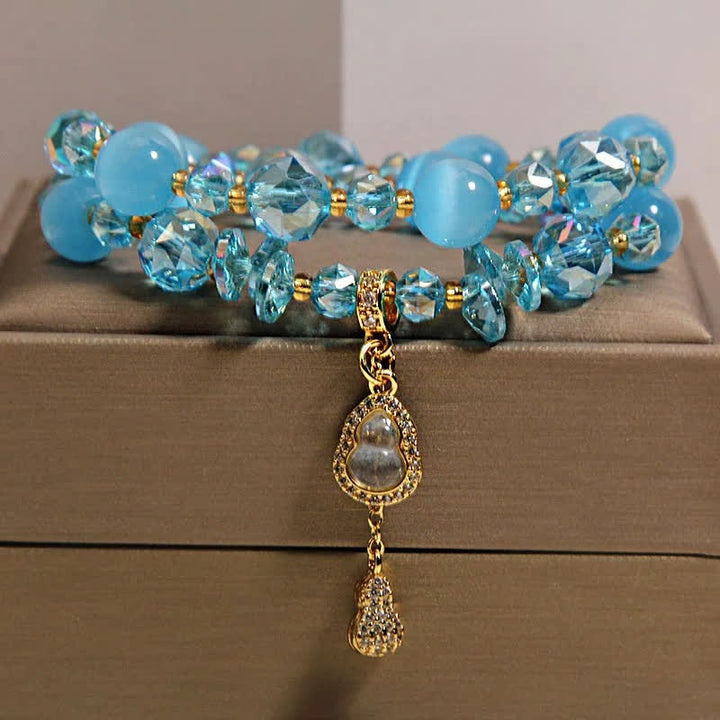 Buddha Stones キャッツアイひょうたんペンダント付き二重ビーズブレスレット - ブルーキャッツアイ - image 12