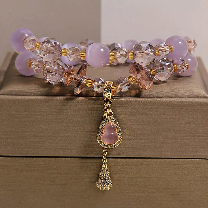Buddha Stones キャッツアイひょうたんペンダント付き二重ビーズブレスレット - パープルキャッツアイ - image 9