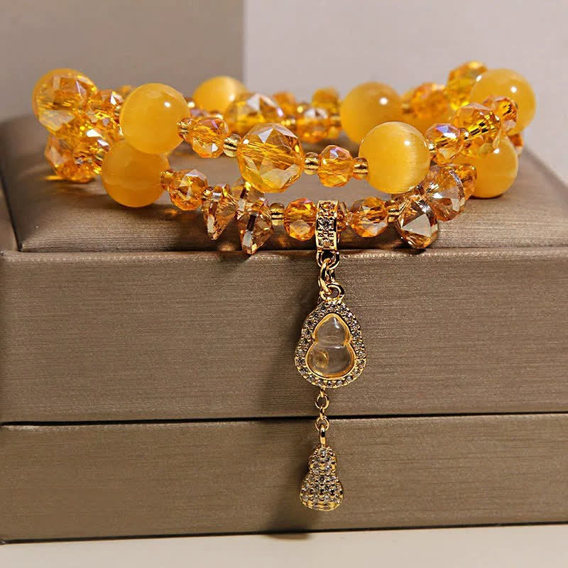 Buddha Stones キャッツアイひょうたんペンダント付き二重ビーズブレスレット - イエローキャッツアイ - image 5