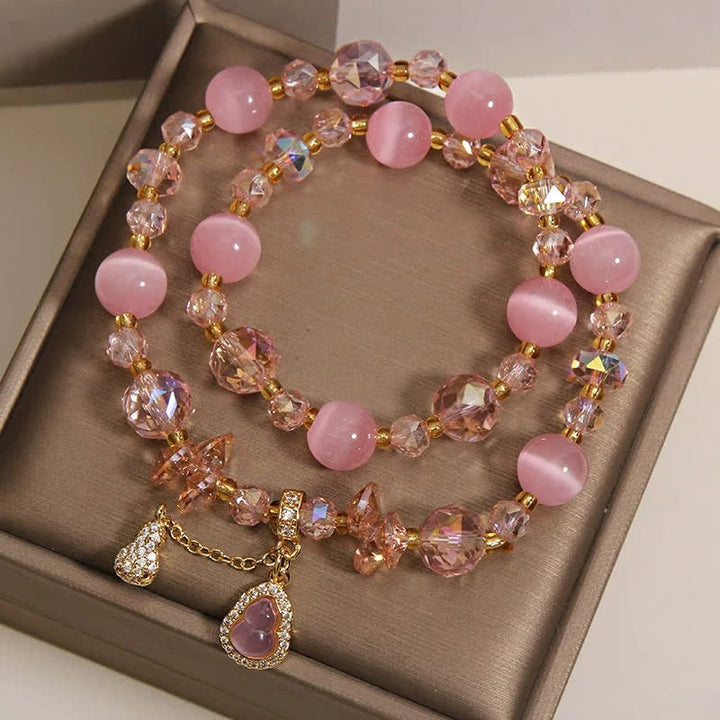 Buddha Stones キャッツアイひょうたんペンダント付き二重ビーズブレスレット - image 3