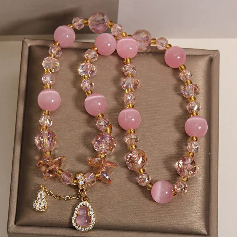 Buddha Stones キャッツアイひょうたんペンダント付き二重ビーズブレスレット - image 2