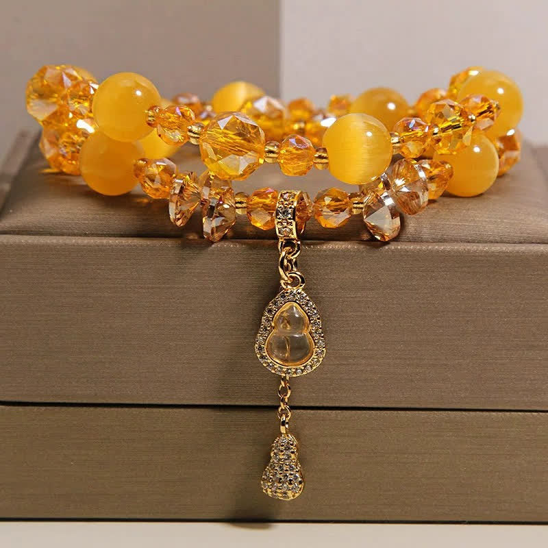 Buddha Stones キャッツアイひょうたんペンダント付き二重ビーズブレスレット - image 6