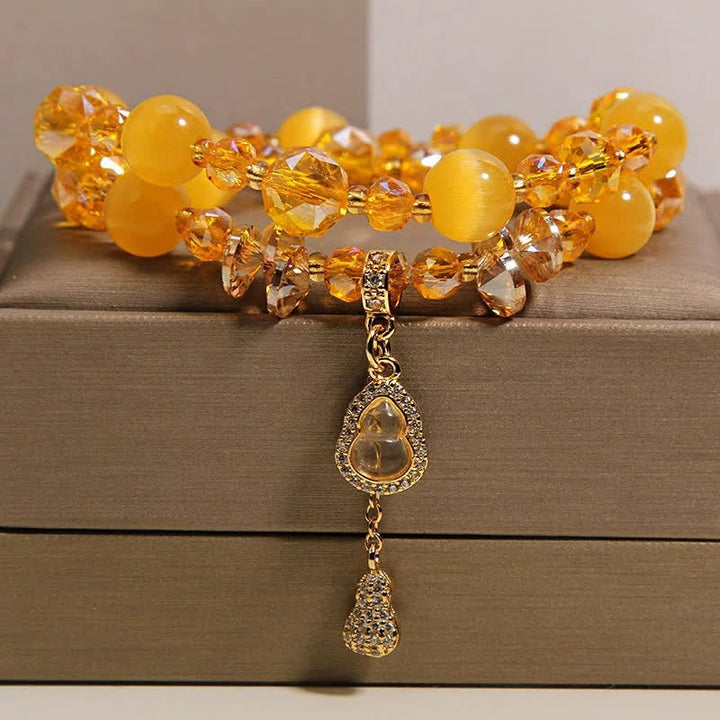 Buddha Stones キャッツアイひょうたんペンダント付き二重ビーズブレスレット - image 6