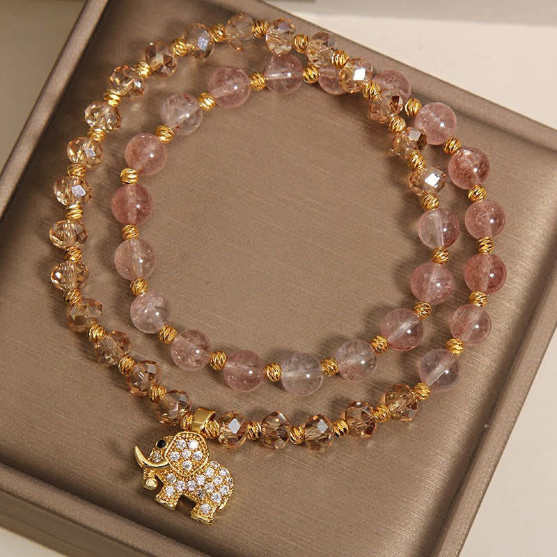 Buddha Stones ダブルラップ ストロベリークォーツ エレファント ヒーリングブレスレット - image 4