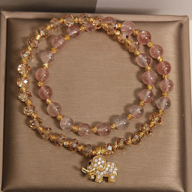 Buddha Stones ダブルラップ ストロベリークォーツ エレファント ヒーリングブレスレット - image 8
