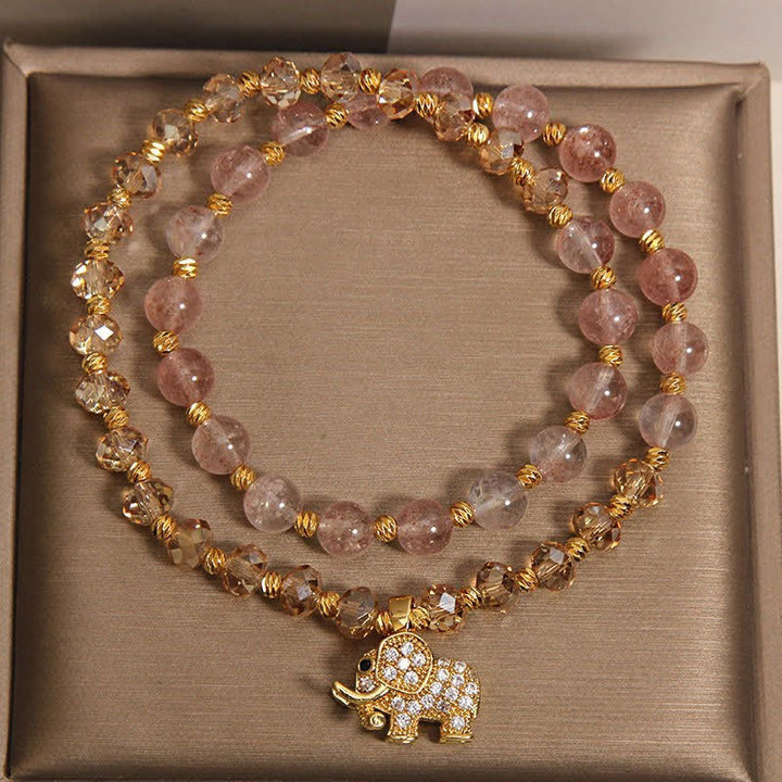 Buddha Stones ダブルラップ ストロベリークォーツ エレファント ヒーリングブレスレット - image 8