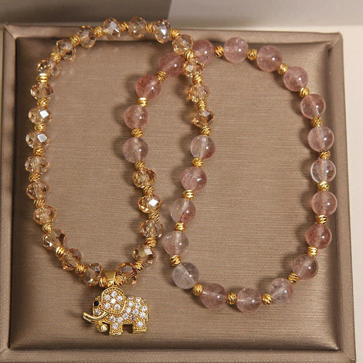 Buddha Stones ダブルラップ ストロベリークォーツ エレファント ヒーリングブレスレット - image 9