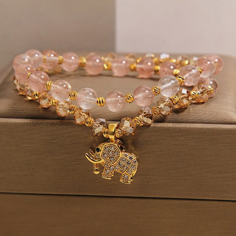 Buddha Stones ダブルラップ ストロベリークォーツ エレファント ヒーリングブレスレット - image 2