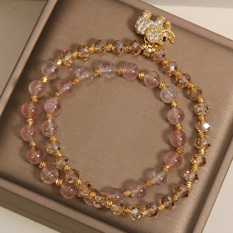 Buddha Stones ダブルラップ ストロベリークォーツ エレファント ヒーリングブレスレット - image 3