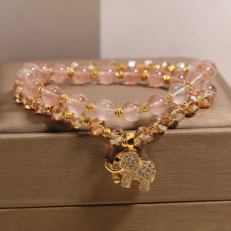 Buddha Stones ダブルラップ ストロベリークォーツ エレファント ヒーリングブレスレット - image 1