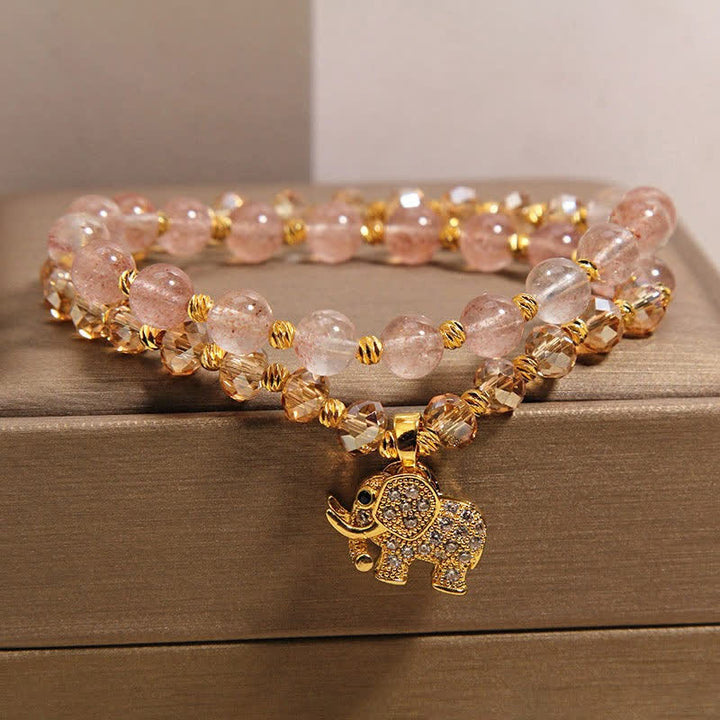 Buddha Stones ダブルラップ ストロベリークォーツ エレファント ヒーリングブレスレット - image 1