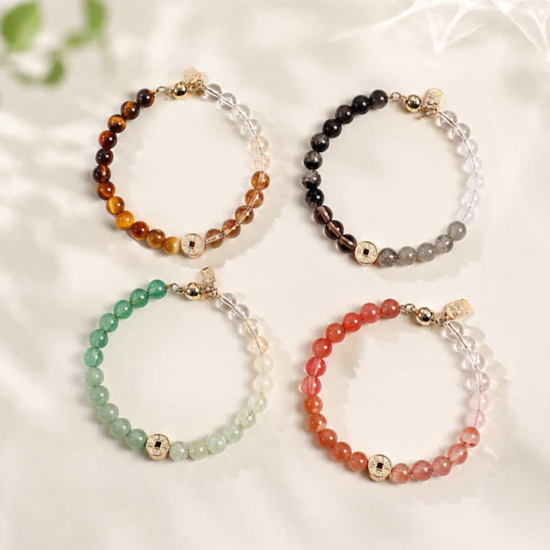 Buddha Stones タイガーアイ天然石 福の文字銅貨幸せブレスレット - image 30