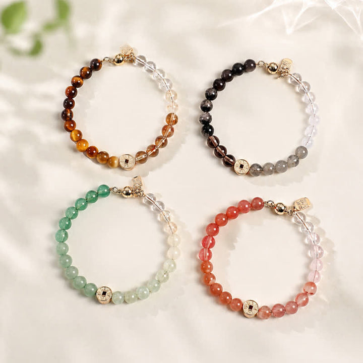 Buddha Stones タイガーアイ天然石 福の文字銅貨幸せブレスレット - image 30