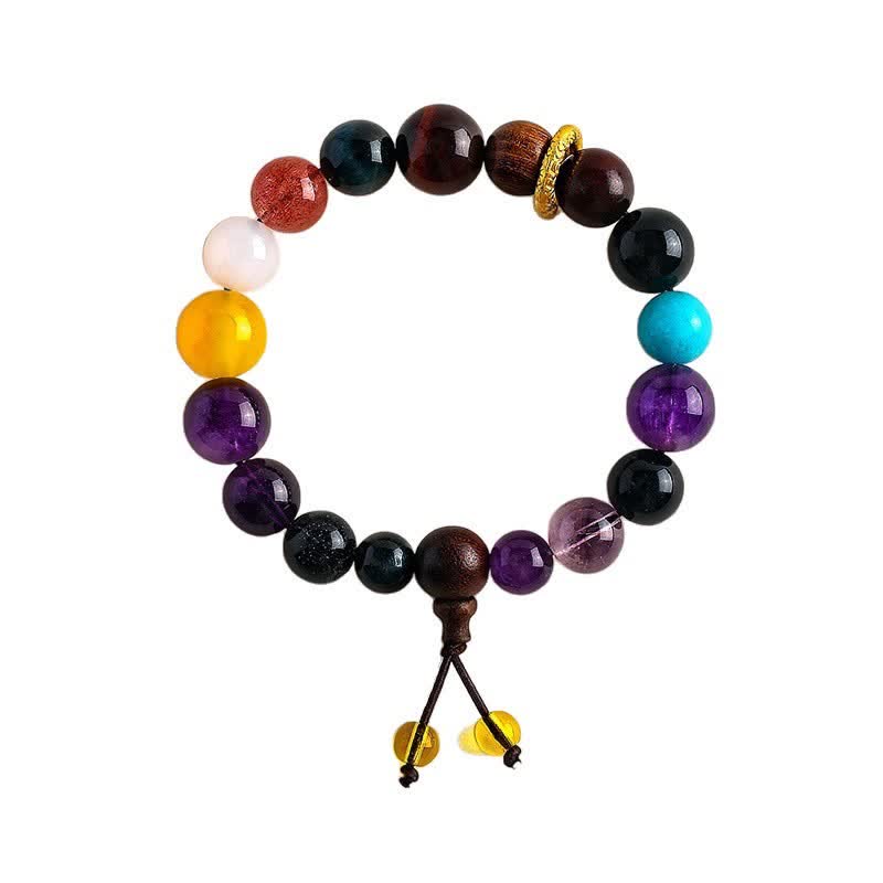 Buddha Stones 18個のビーズを使用したアメジストとタイガーアイのチベット式バランスブレスレット - アメジスト（ストレス解消♥直感力） - image 0